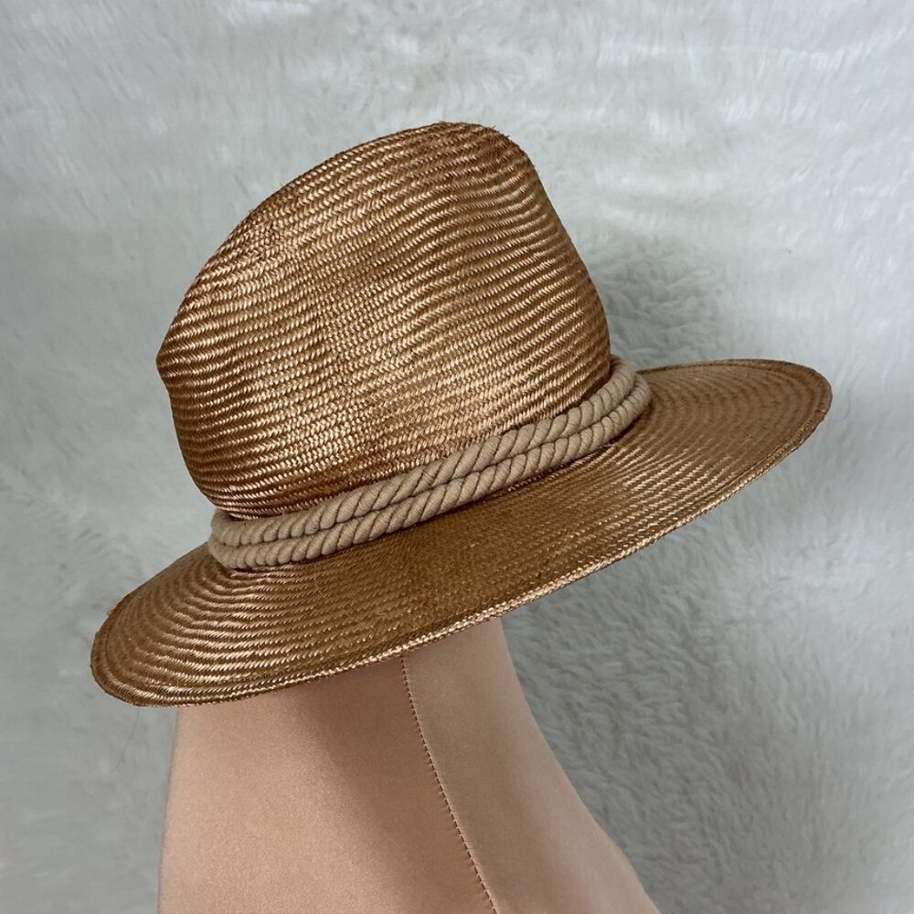 Alessandra Rivera Beige Straw Rope Trim Red Floral or Sun Embroidery Hat M - Picture 3 of 7